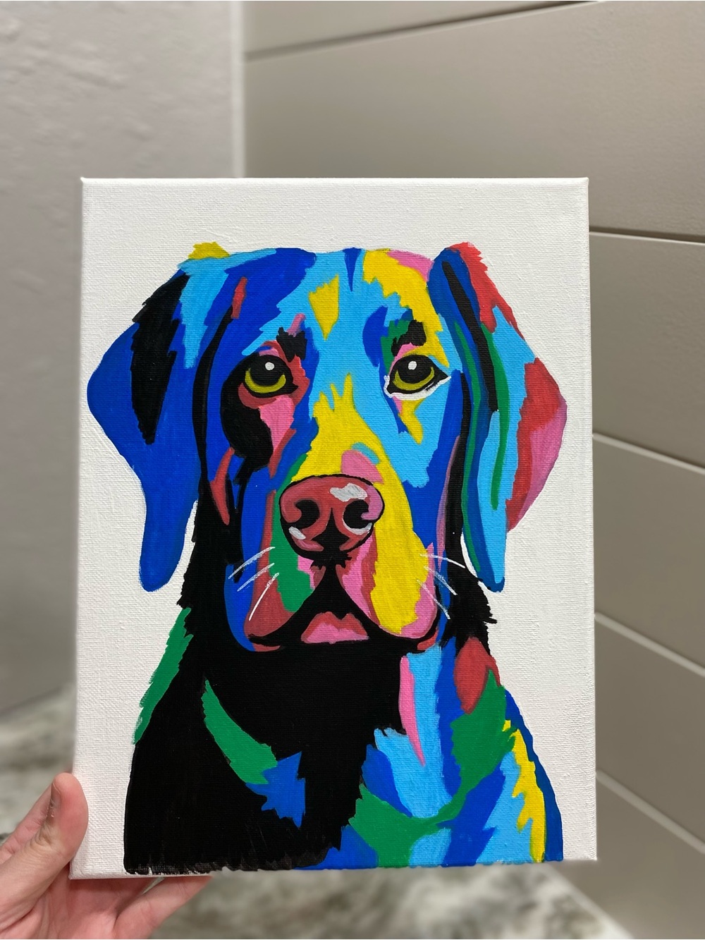 Hand Crafted Colorful Pop Art Dog Painting